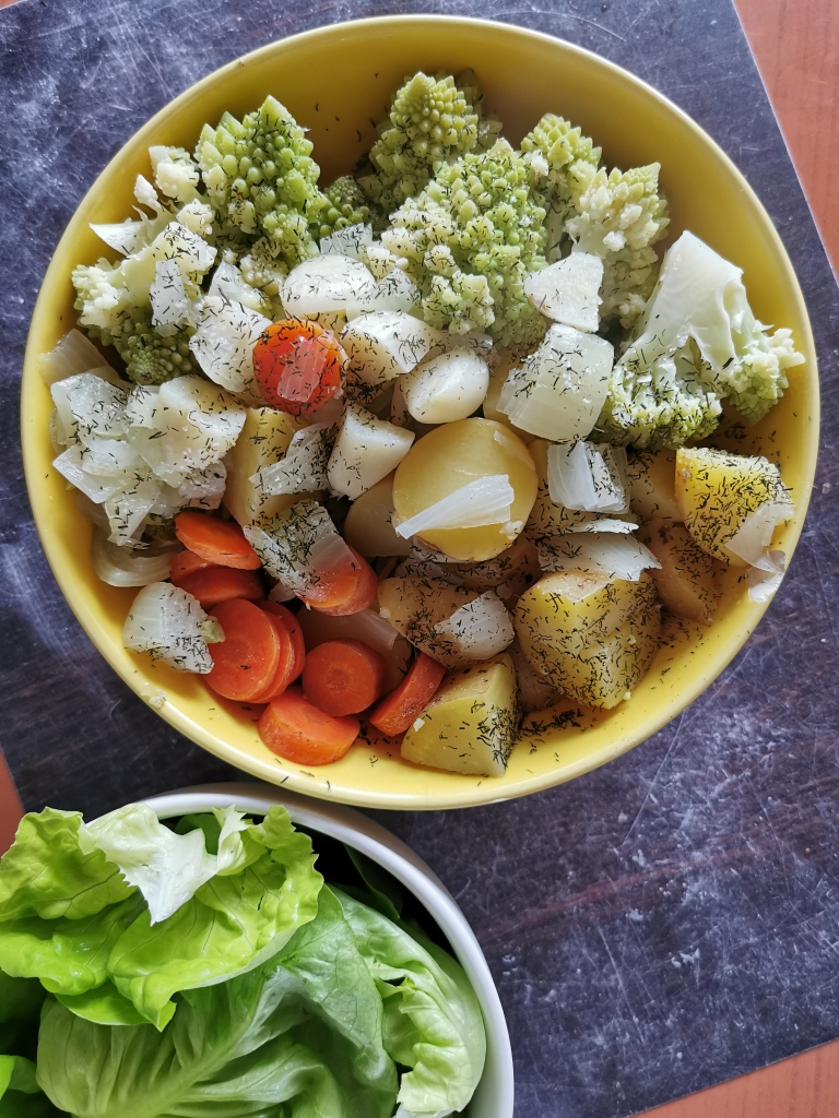 assiette de chou romanesco aux carottes vegan et sans gluten médical médium compatible