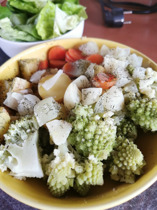 zoom assiette de chou romanesco aux carottes vegan et sans gluten médical médium compatible
